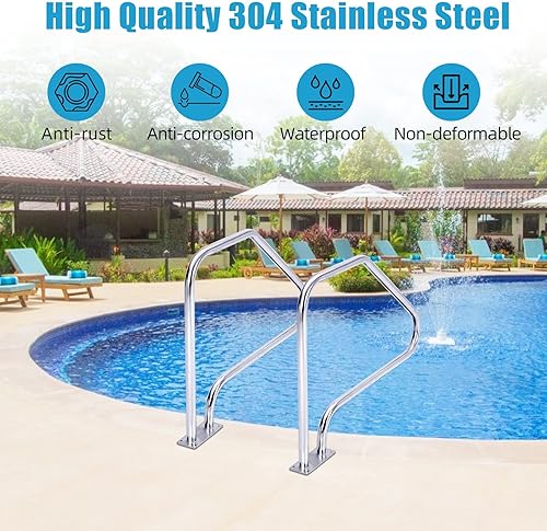 Miniatura 2 de Pasamanos de piscina de 49 x 34 pulgadas, acero inoxidable 304 con gran capacidad de carga de 370 libras, riel de piscina a prueba de óxido para