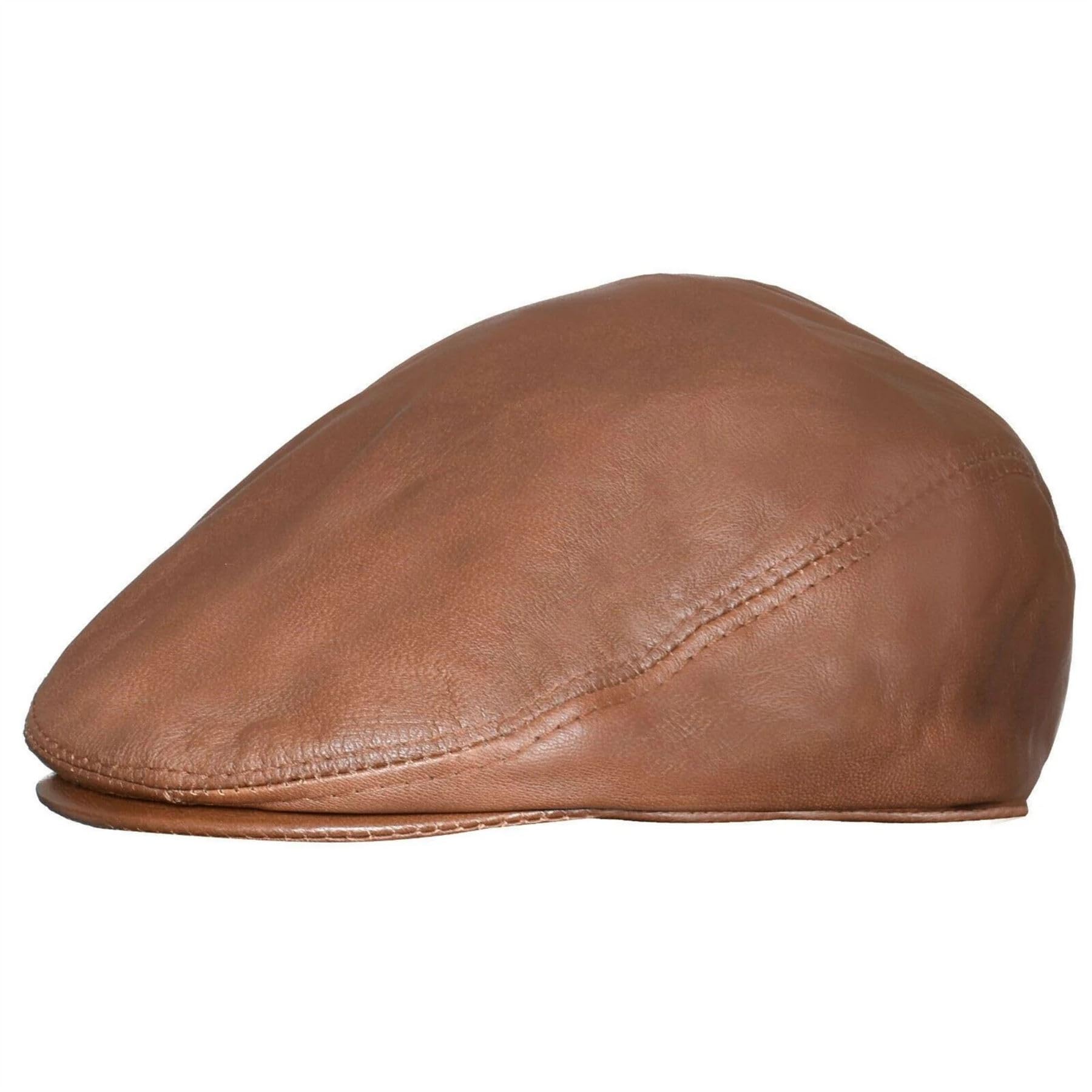 Truclothing Men's Tan Real Leather Flat Cap Ivy Newsboy Peaked Golf Cabbie Hat - 61