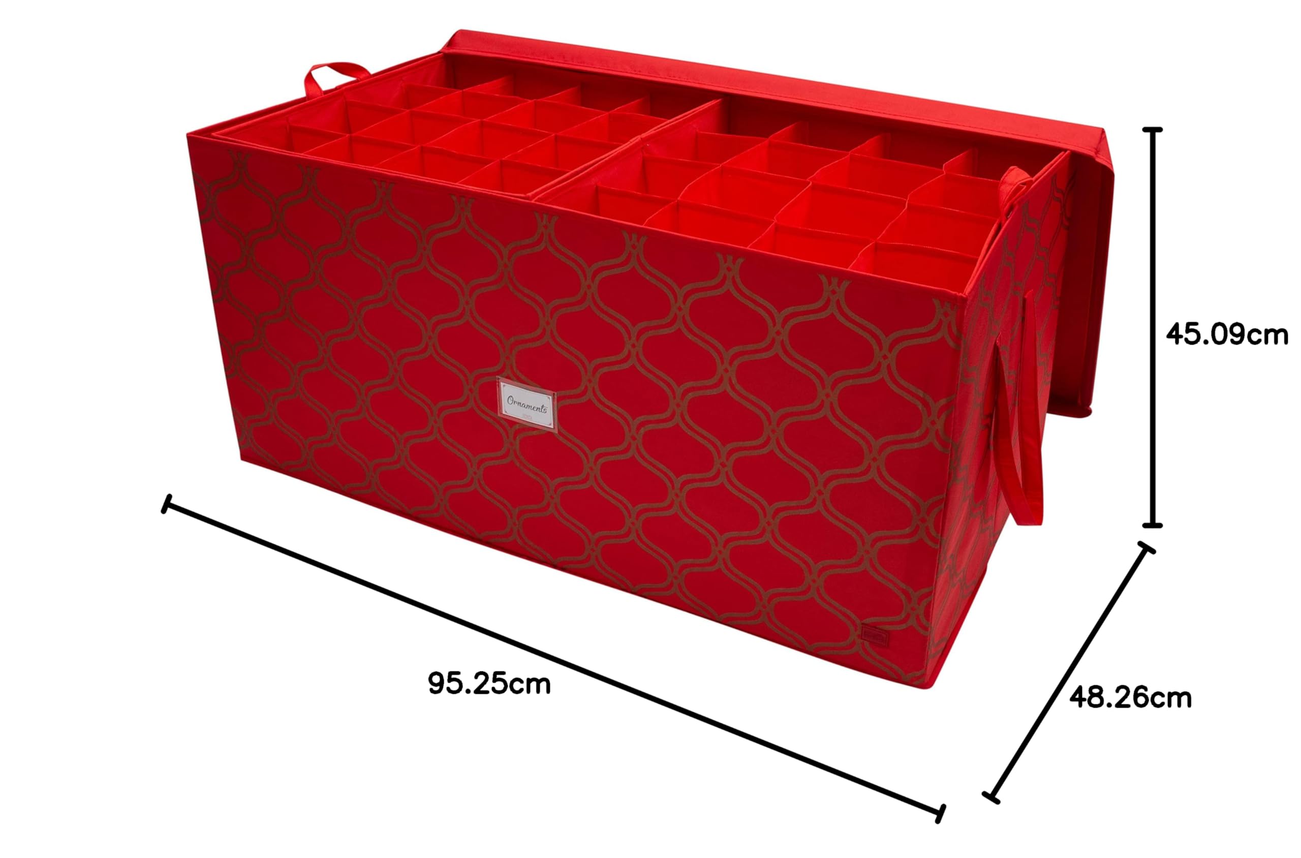 Simplify 96 Ornament-Aufbewahrungsbox | Maße: 95,2 x 48,3 x 45,1 cm | für 96 Ornamente | stapelbar | leicht zu tragende Griffe | rot | Weihnachtsaufbewahrung