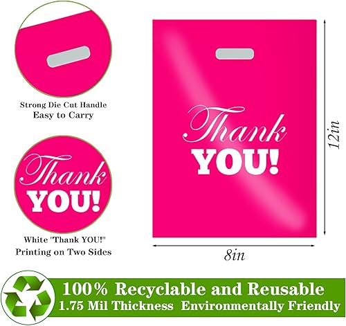 Miniatura 2 de Elephant-package 50 bolsas de plástico para compras de pequeñas empresas, bolsas troqueladas con asas, bolsas de mercancía de agradecimiento