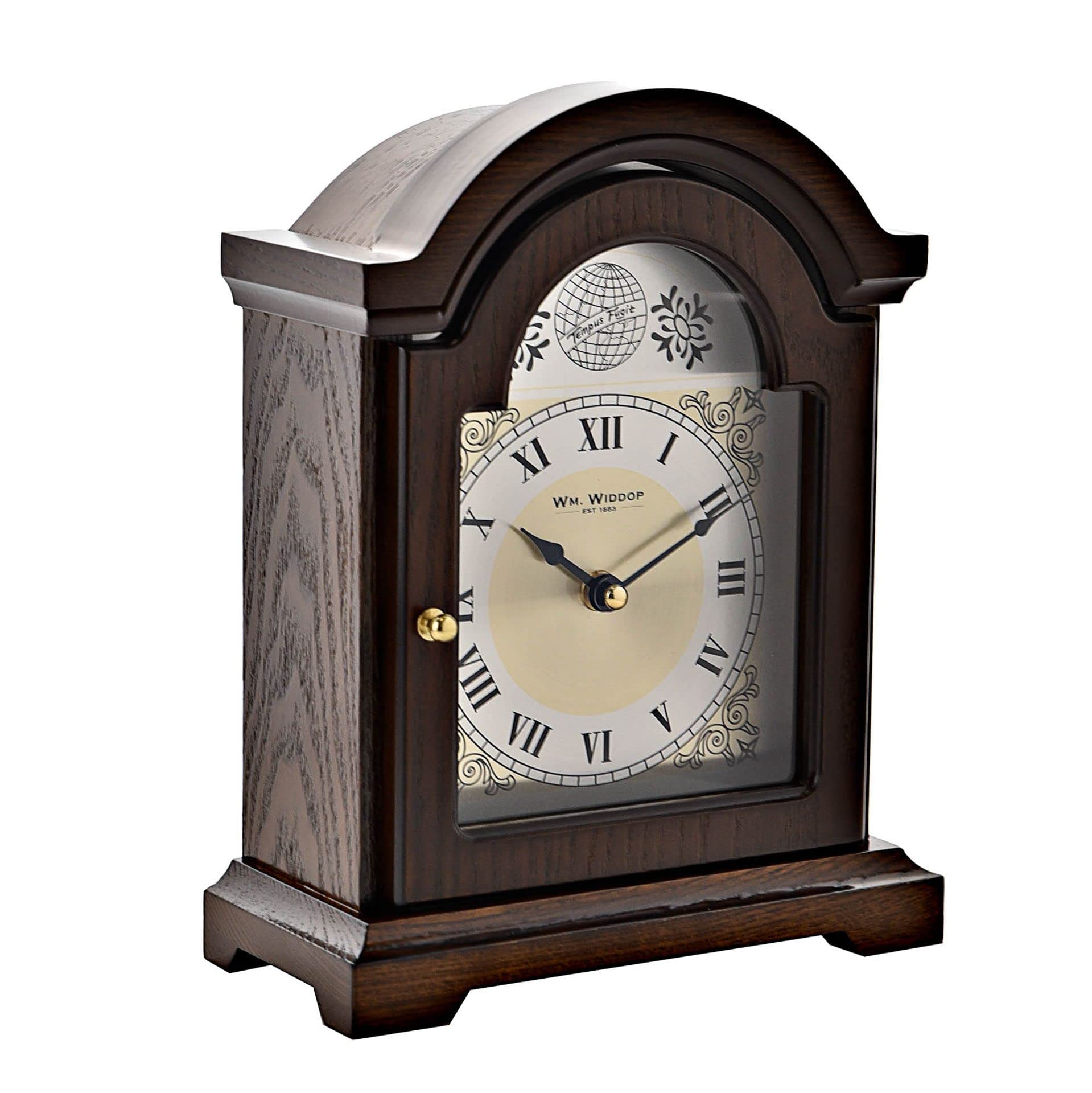 Watching Clocks Brown Wm. Widdop Broken Arch Wooden Mantel Clock