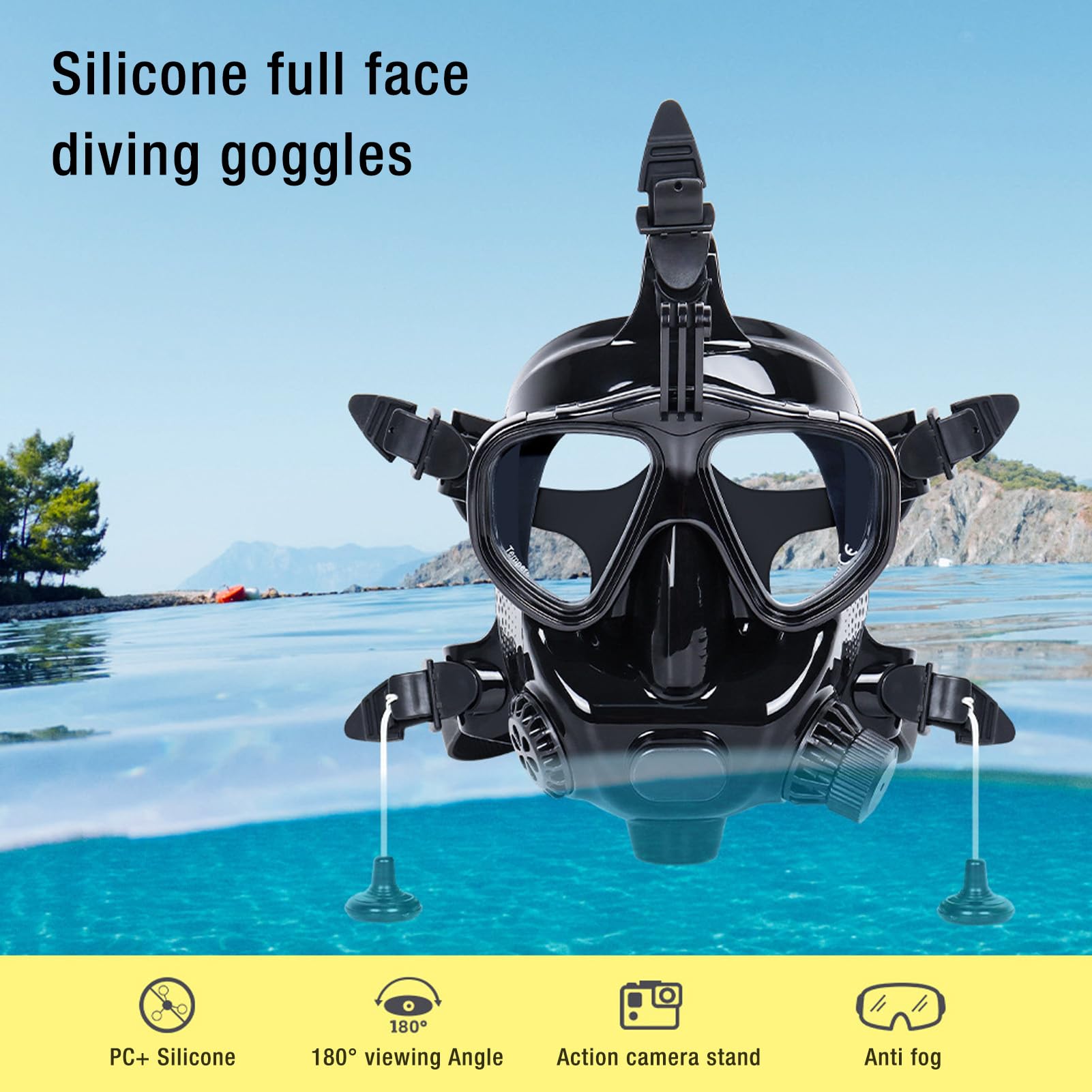 DIDEEP Mini Tanque de Buceo Portátil de 1 Litro con Gafas de Buceo de Cara Completa, Vista Amplia de 180° para Entusiastas de la Exploración Submarina y el Snorkel
