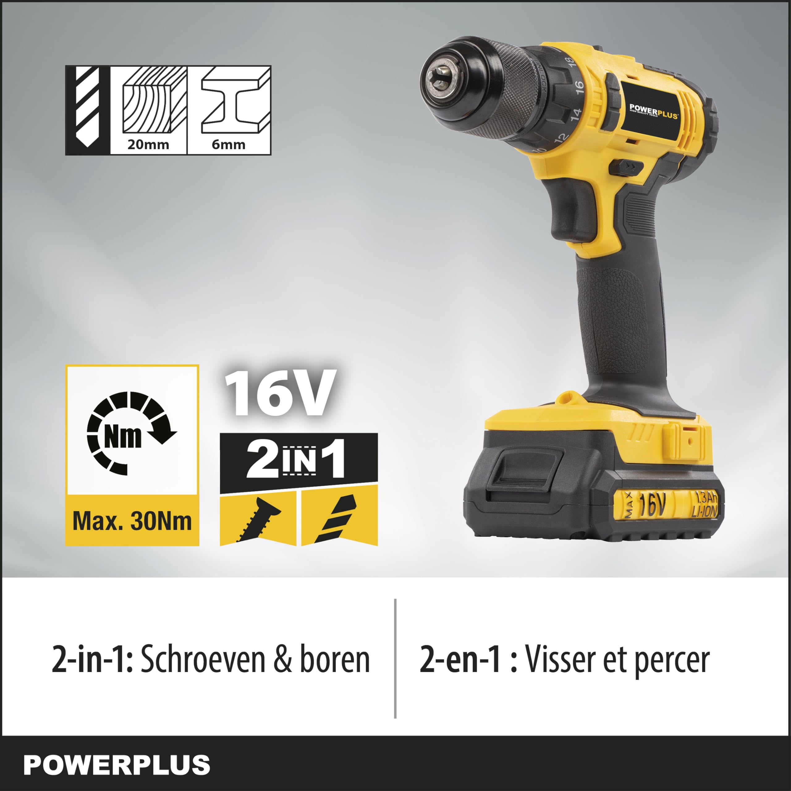 POWERPLUS POWX00425 - Taladro/atornillador 16 V agli ioni di litio 2 bat