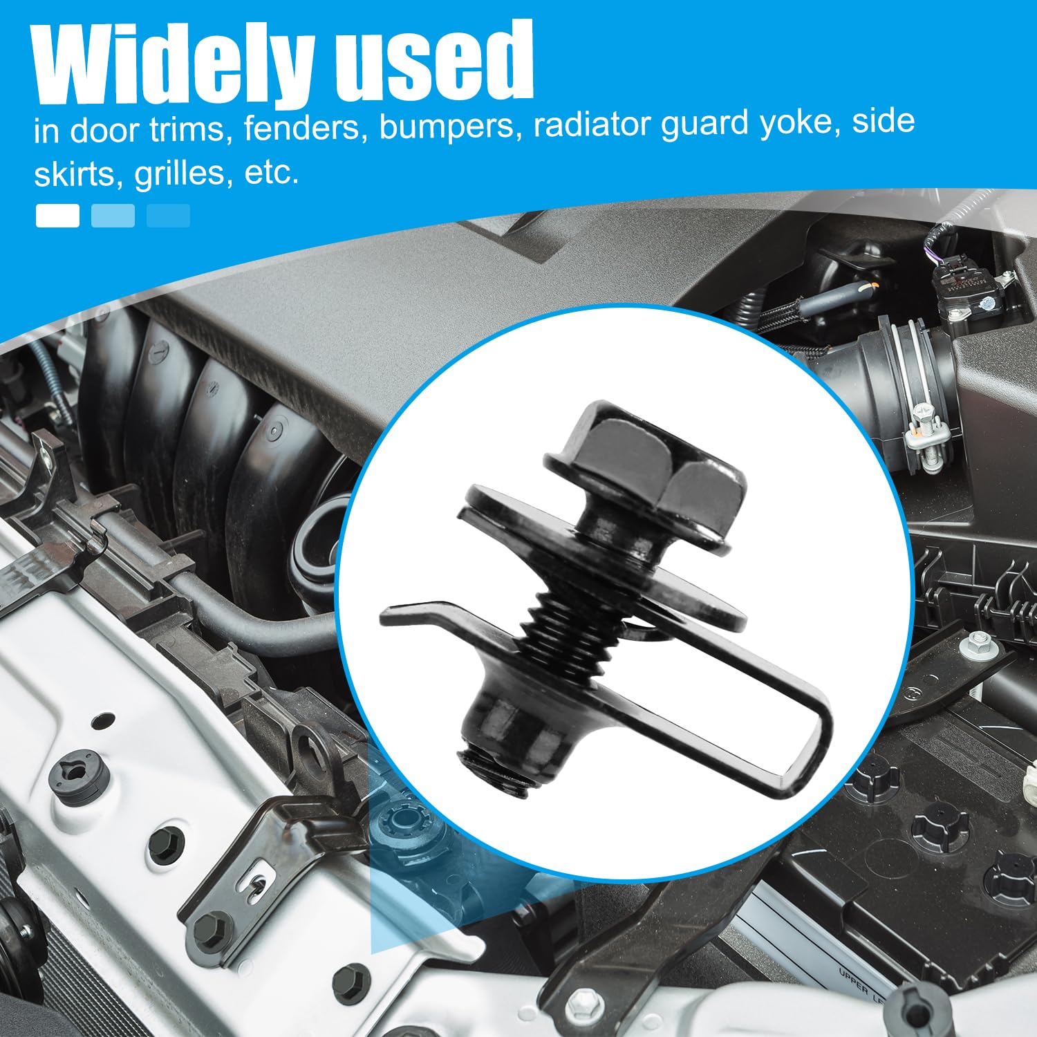 UGSHY 20 stuks auto-carrosseriebouten en U-moer klemkit, motorkap beschermer spiraal, bumper spatbord voering push pull metalen roestbestendige U-houder, universeel voor de meeste