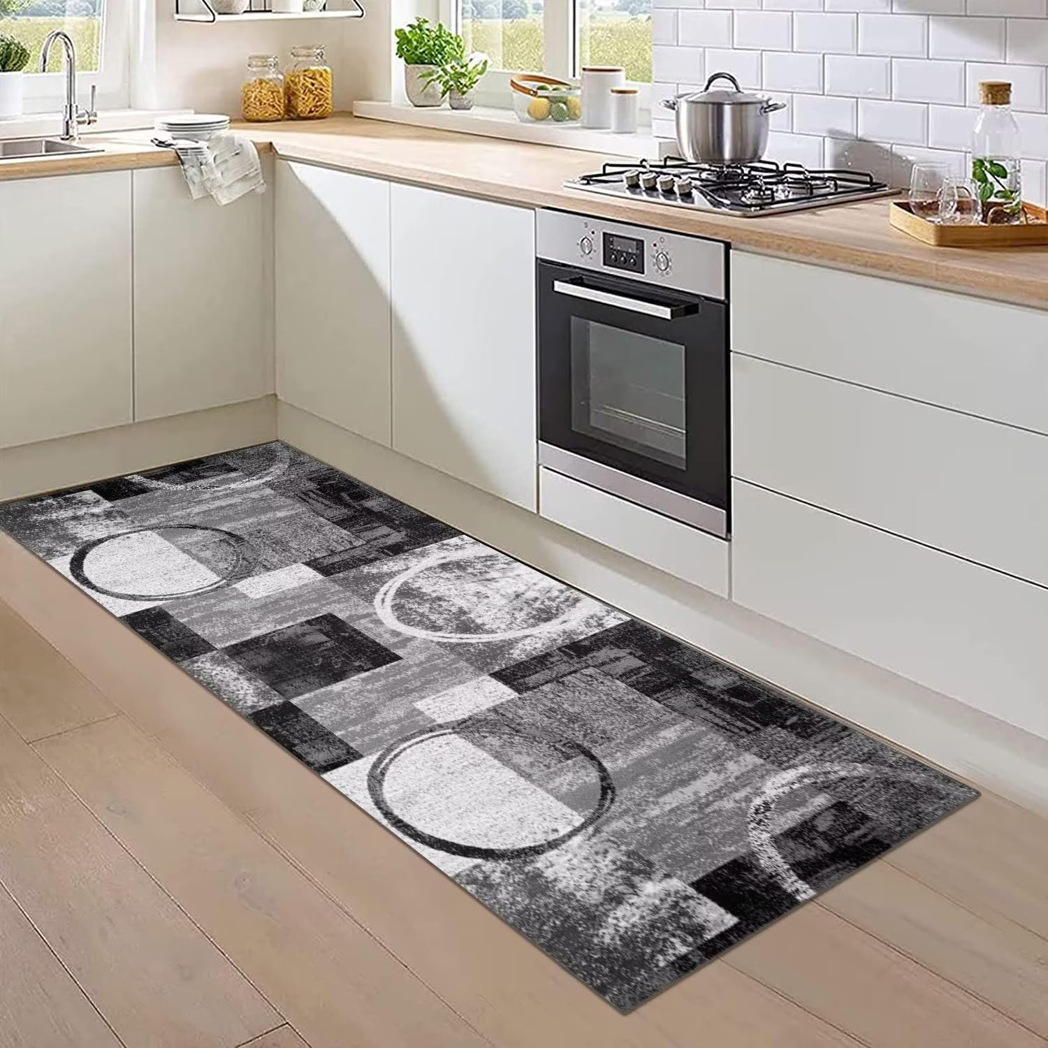 Tappeto antiscivolo extra lungo grigio, 80 x 300 cm, per corridoio, lavabile, antiscivolo, tappetino da ingresso per cucina e stanza