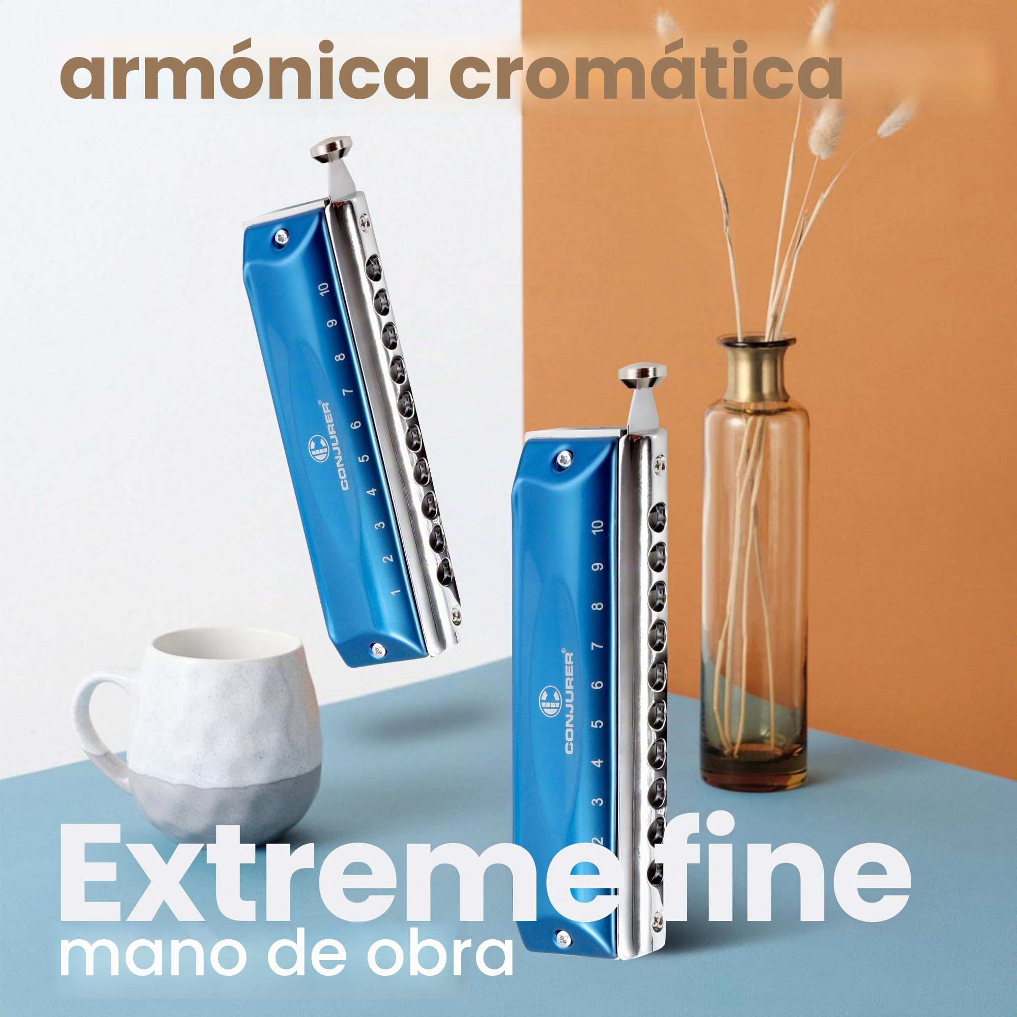 CONJURER Armónica Clave de Do, Armónica de Blues Diatónica de 10 Agujeros y 20 Tonos con Estuche, Arpa de Boca para Principiantes, Adultos, Niños, Profesionales, Estudiantes, Amigos, Regalos (Azul)