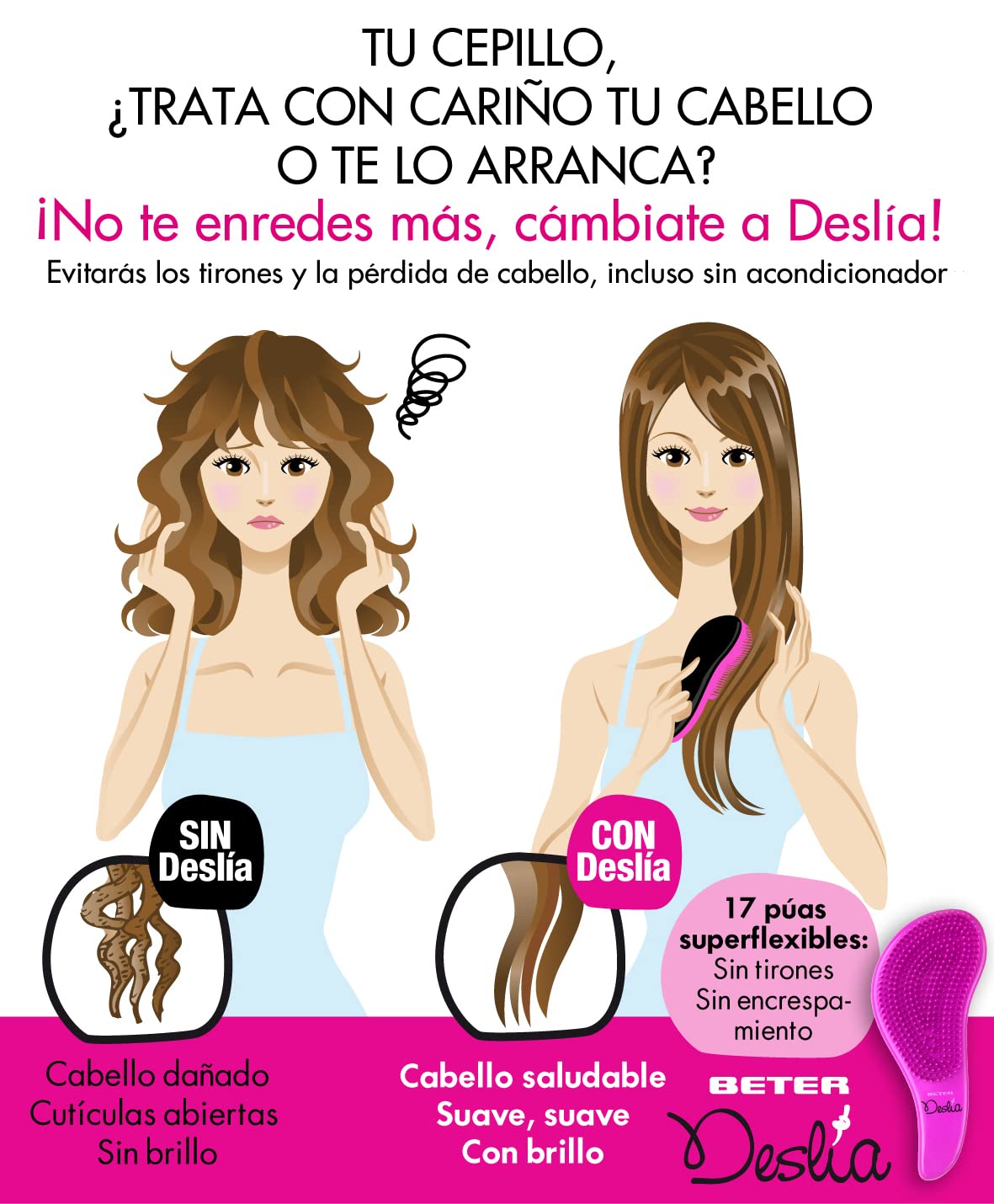 Deslia Mini cepillo desenredante infantil_Tamaño viaje_ Desenreda el cabello sin tirones