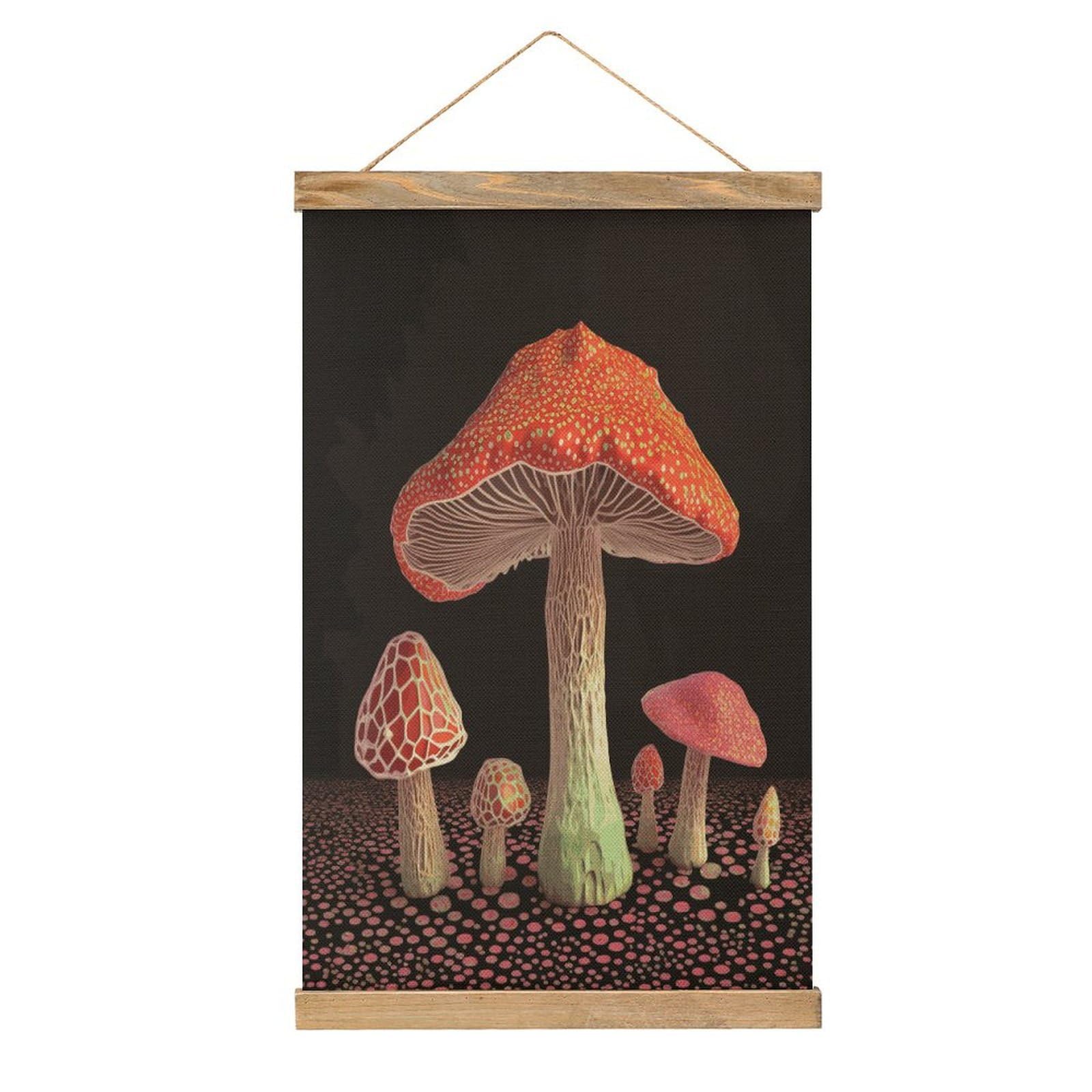 FekiLoot Mushroom Wall Art Poster Hanger Frame Linen Wall Art Decor Vintage Hanging Poster Hanging Wall Decor Rustic Retro Wall Art Print for Living Room Decor 20.4 X 13.1Inches