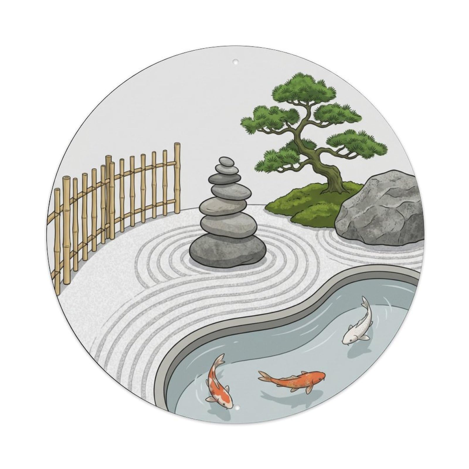 Galvaxio Style Japanese Koi Fish Meditation Stone Zen Balance Metal Tin Sign