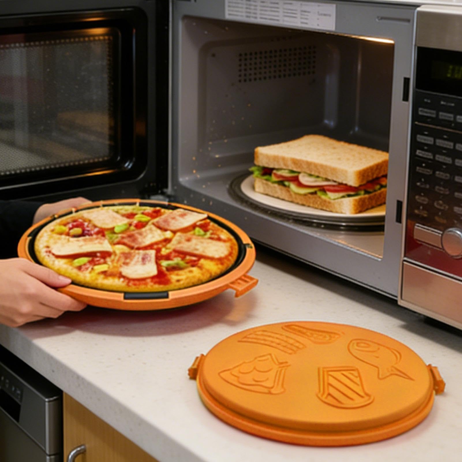 Generisch Plancha para microondas – y hornear rápidamente – Derretidor de queso antiadherente | Ideal para pizza, panqueques y desayunos | Utensilios de cocina compactos para dormitorio y oficina