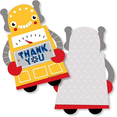 Big Dot of Happiness Gear Up Robots - Tarjetas de agradecimiento en forma de fiesta de cumpleaños o baby shower, tarjetas de agradecimiento con