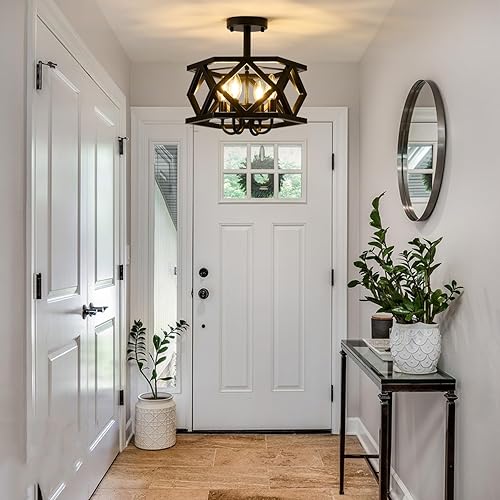 Miniatura 2 de Lámpara de techo semiempotrada negra, moderna lámpara de techo de metal, lámpara de techo de metal de 4 luces, lámpara de araña pequeña para