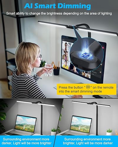 Miniatura 4 de Lámpara de escritorio de arquitecto de doble cabezal de 24 W para oficina en casa, ultra ancha de 30.9 pulgadas, luz de escritorio con atenuación