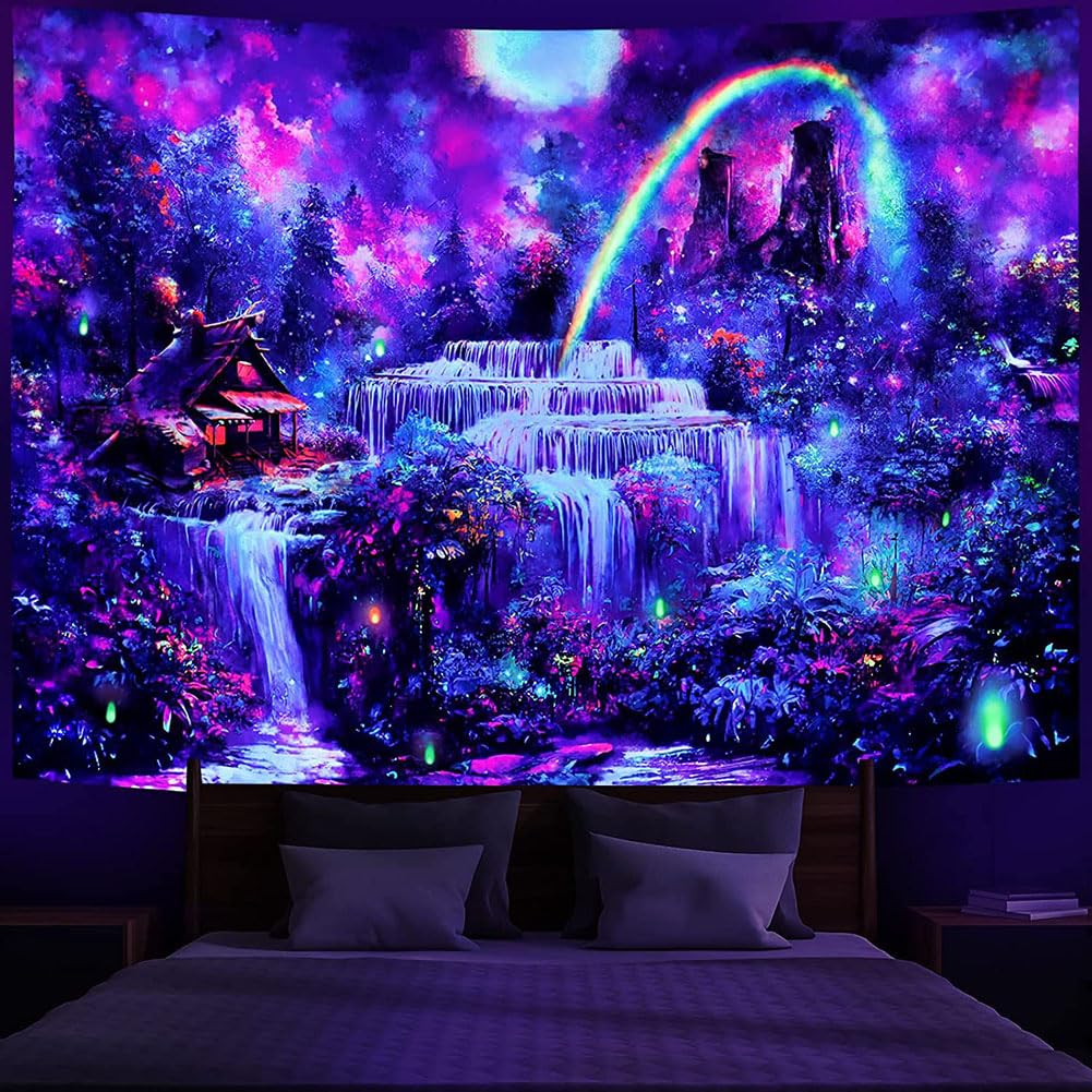 G-LIKE UV Reactive Trippy Neon Tapestries Glow Under UV Light Trippy Wall Haning Tapestry for Bedroom Party Beach Living Room