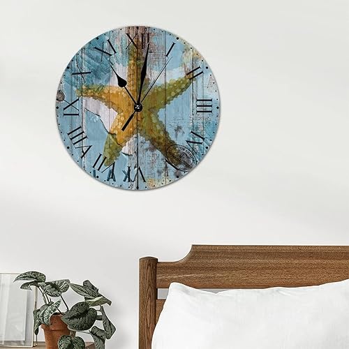 Miniatura 4 de Reloj de pared retro chic con diseño de estrellas de mar relajado de PVC con temática náutica sin marco con números romanos de 10 pulgadas funciona