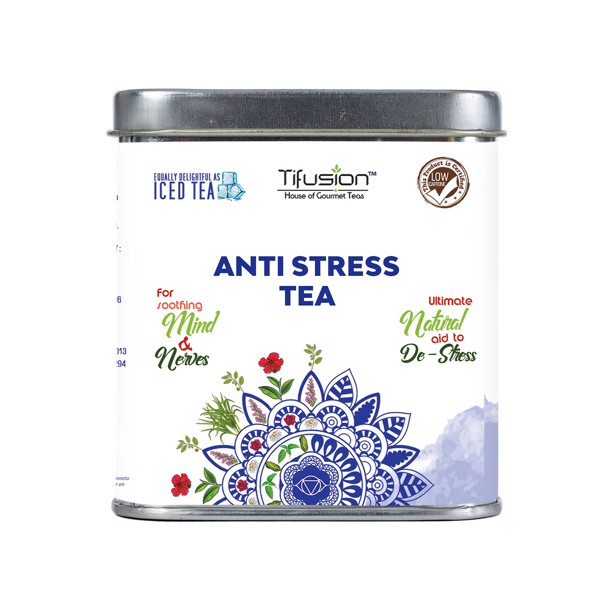 Tifusion Anti Stress Tea with Lemongrass, Valerian Roots & Chamomile Natural & Organic Whole Loose Leaf Tea for Stress Relief Anxiety & Depression 200 Gms 100 Serving Cups