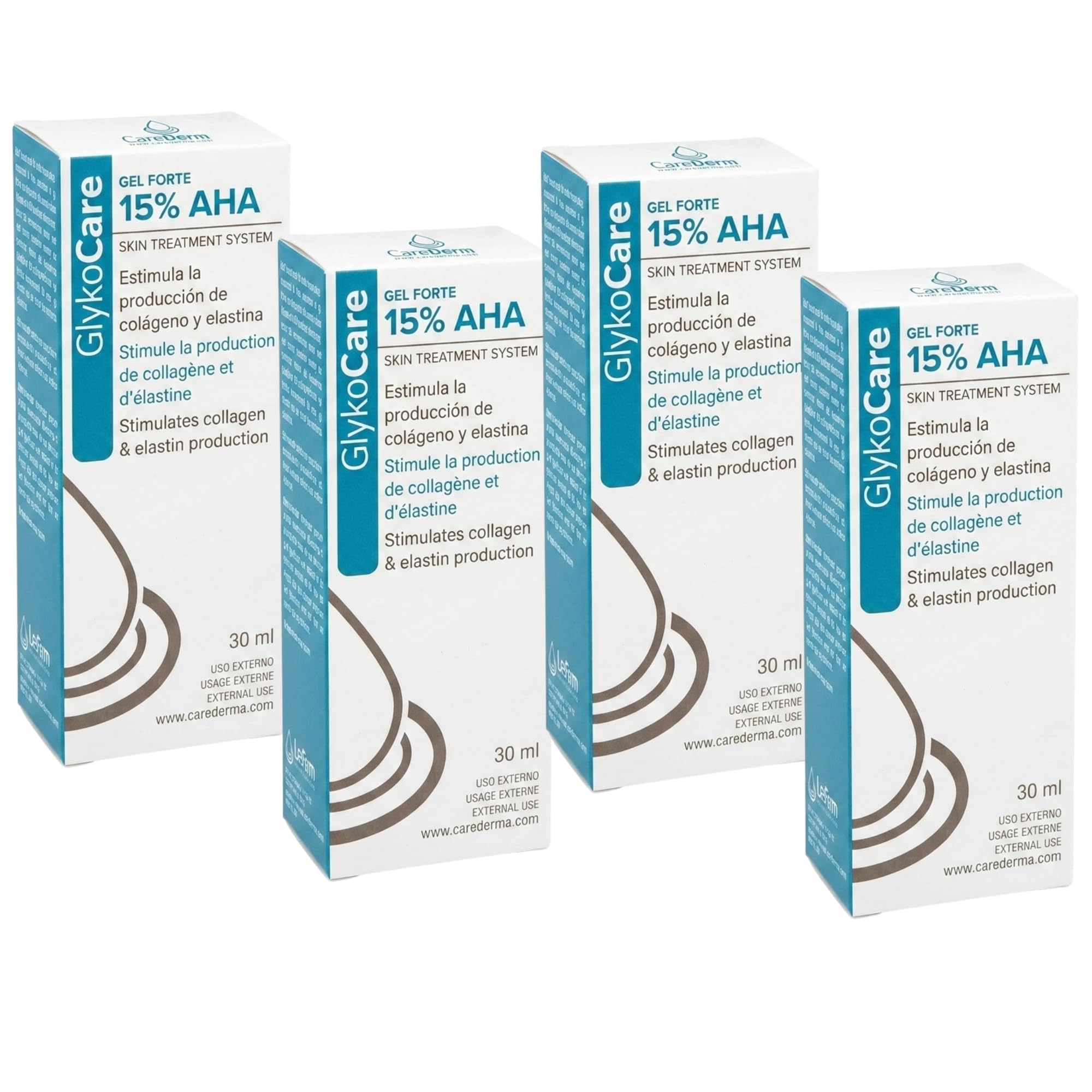 Glykocare Gel Forte 15% Pack | Con Ácido Glicólico 15% | Renovación Cutánea | Con Ácido Salicílico, Ácido Tranexámico, Ácido Láctico y Vitamina E | Ayuda a Mejorar Textura (X4)