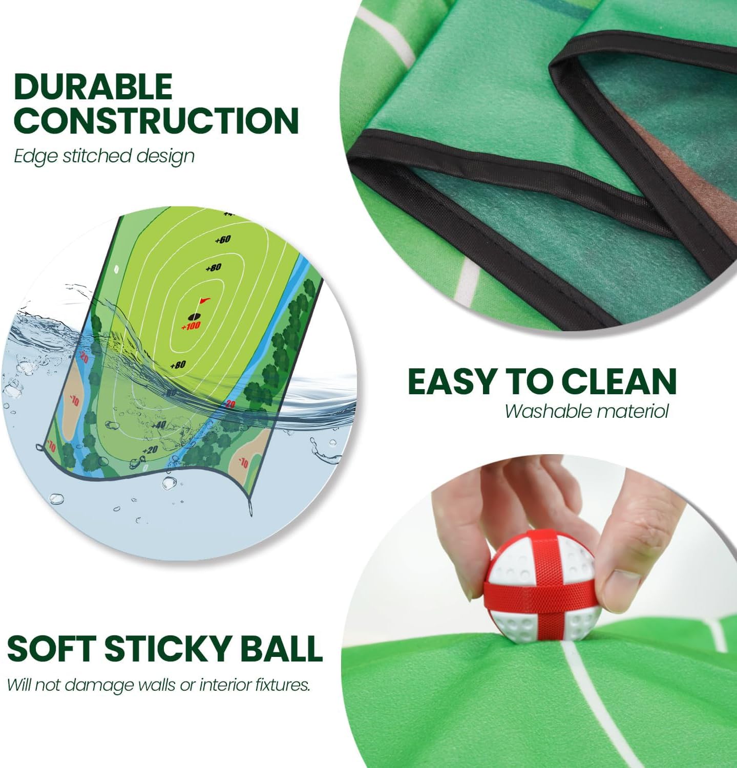 Golf Chipping Game, Easter Gift, 37pcs Golf Chipping Game with Clubs, Sticky Balls & Scoreboard - Indoor Outdoor Family Fun Backyard,Gift for Kids,Large-Size Non-Slip Mat 60 x 40 Inch for Living Room