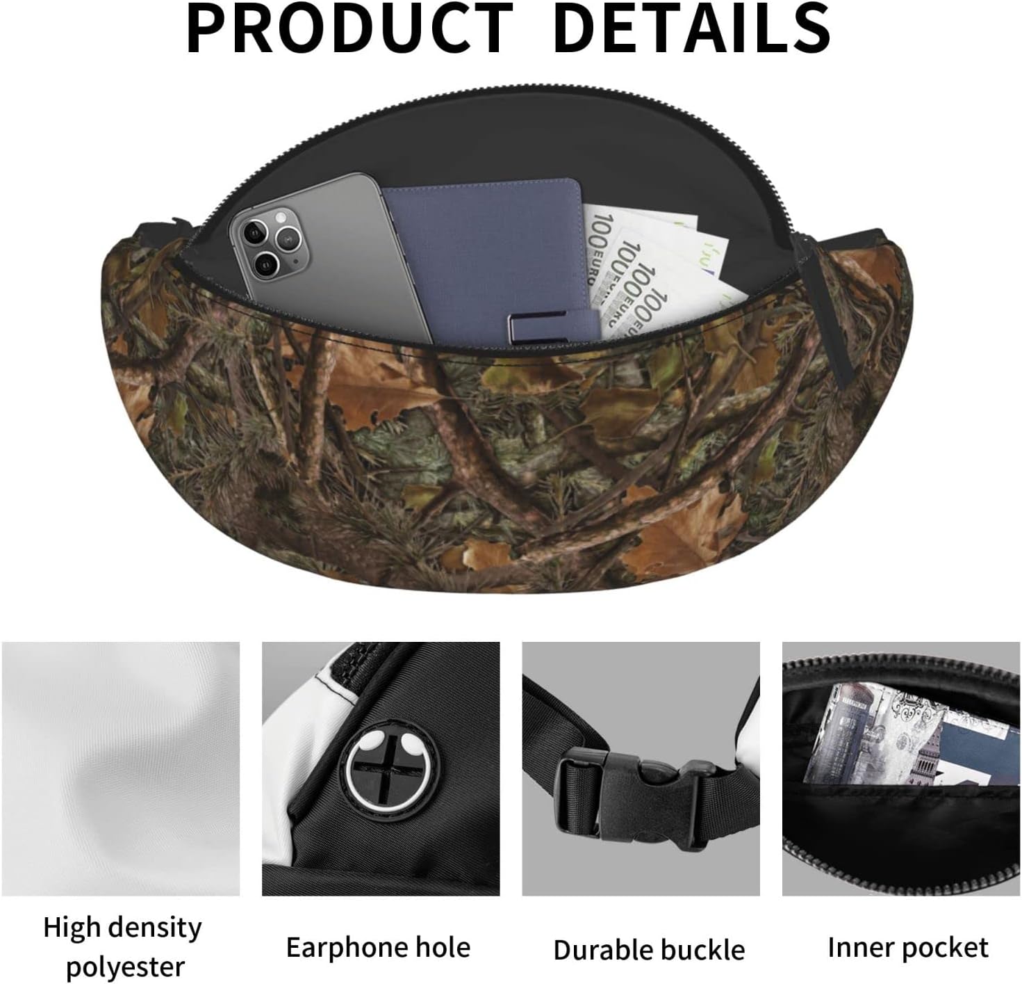 Camo Hunting Fanny Pack Waist Bag Adjustable Belt Bag For Men Women Traveling Hiking Cycling Running - Image 2
