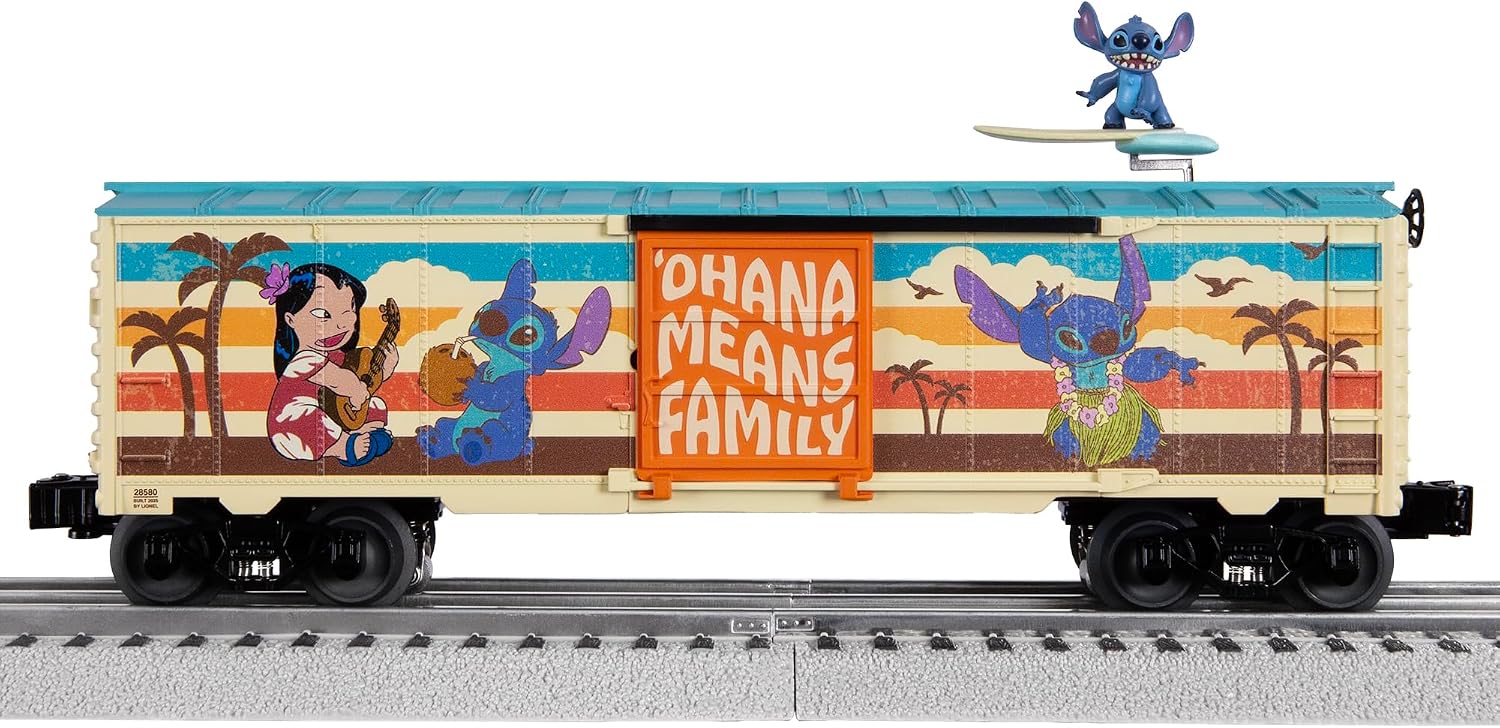 Lionel Disney Surfing Stitch Boxcar, O Gauge Model Train Car with Animated Moving Stitch Figure, Diecast Trucks, Operating Couplers, Ages 14+