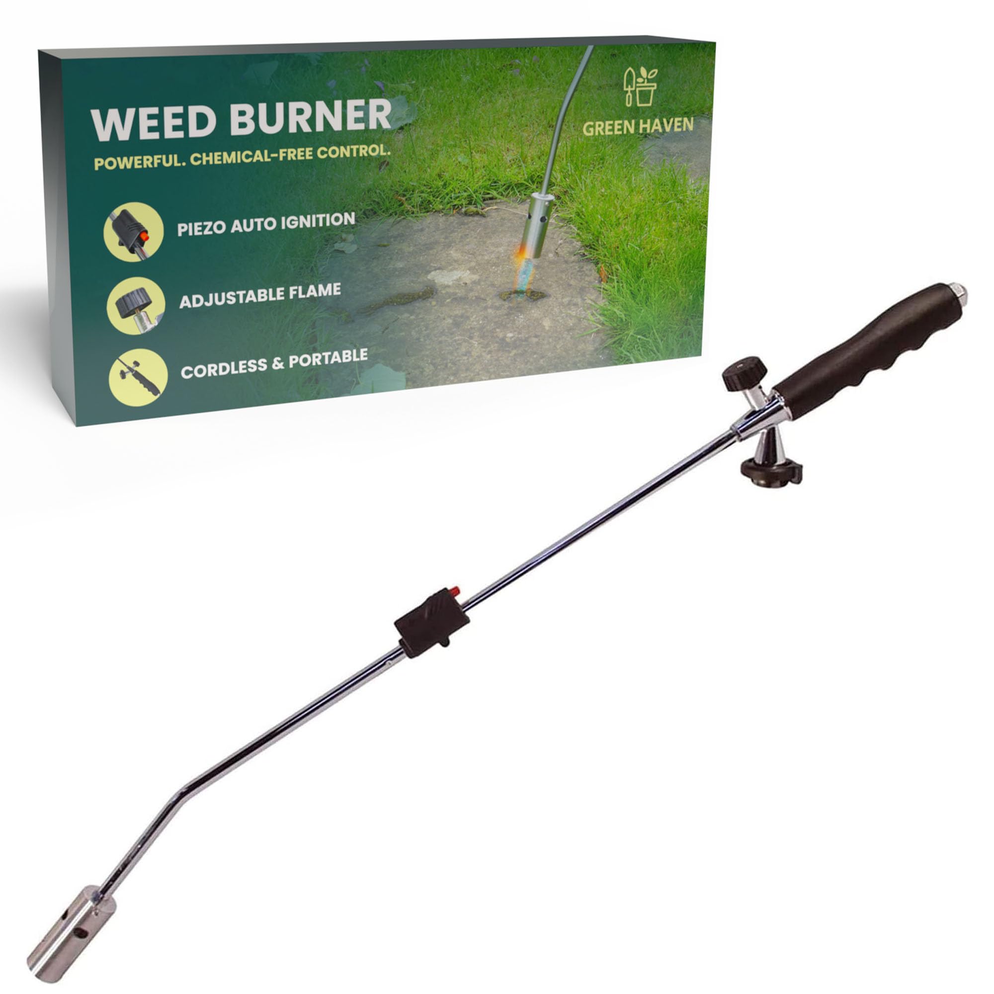 GREEN HAVEN Weed Burner - Auto Ignition, Adjustable Flame Butane Weed Burner, Flame Thrower for Weeds Wand Burner for Driveways & Patios