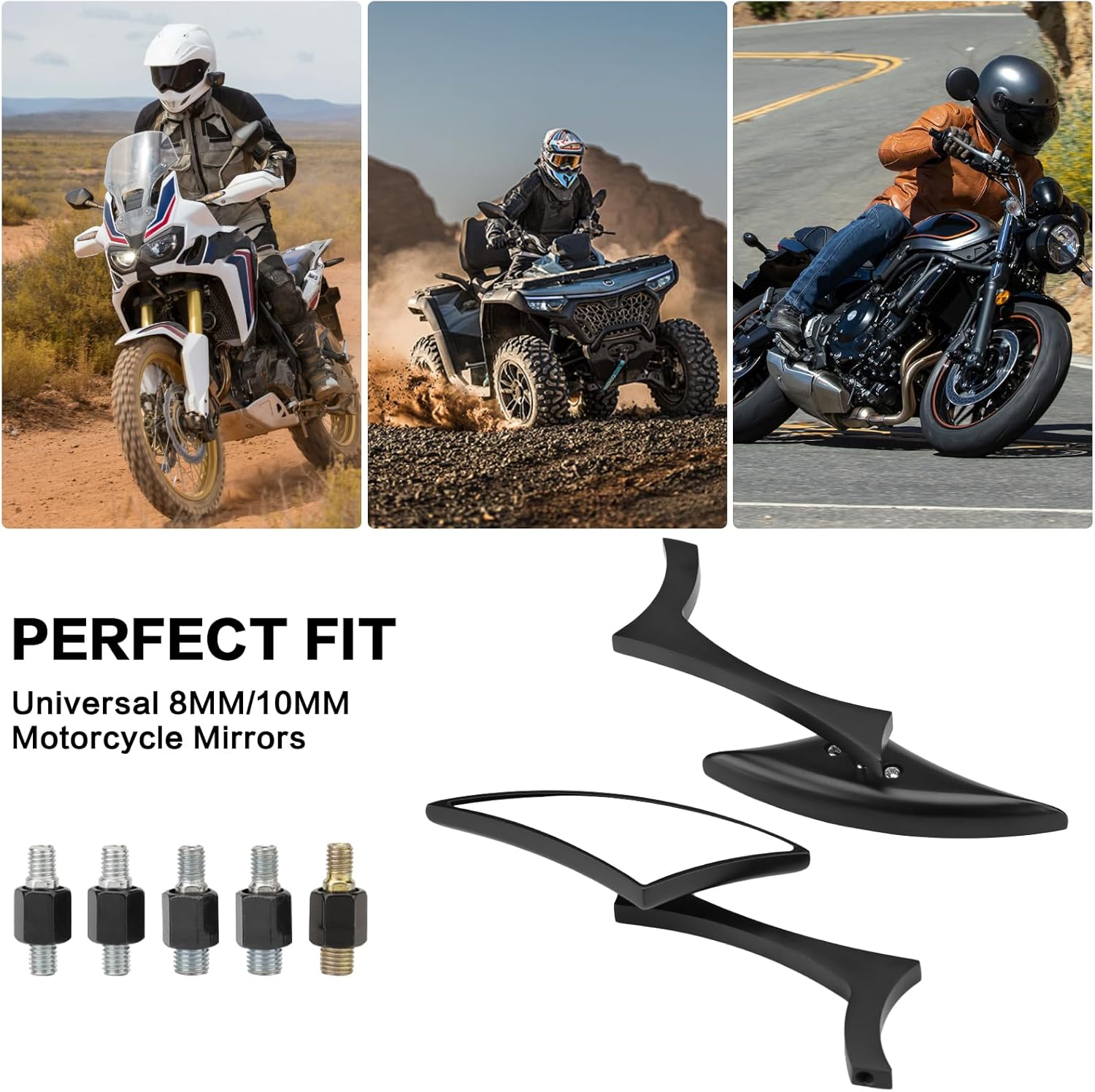 Motorcycle Blade Rearview Side Mirrors Universal 8mm/10mm Motorcycle Mirrors Fit for Cruiser Chopper Sportster Dyna Softail Street Bike Scooter Dirt Bike (Black)