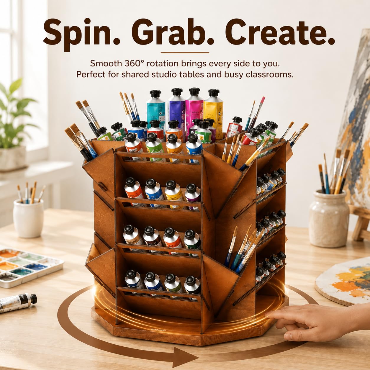 Organizador de almacenamiento de pintura giratorio de 4 niveles con capacidad para más de 80 tubos de botellas de pintura, soporte para suministros de arte para pinturas al óleo acrílicas