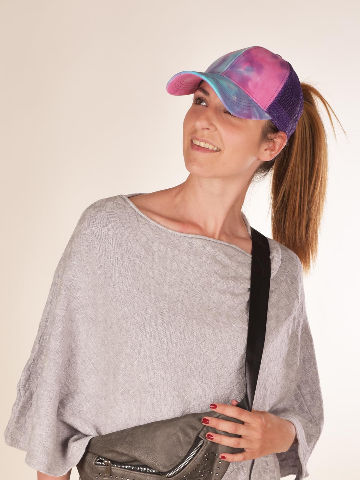 styleBREAKER Damen Ponytail Baseball Cap im Batik Look mit Mesh Einsatz | Verstellbare Basecap mit Klettverschluss | Einheitsgröße für Erwachsene und Teenager