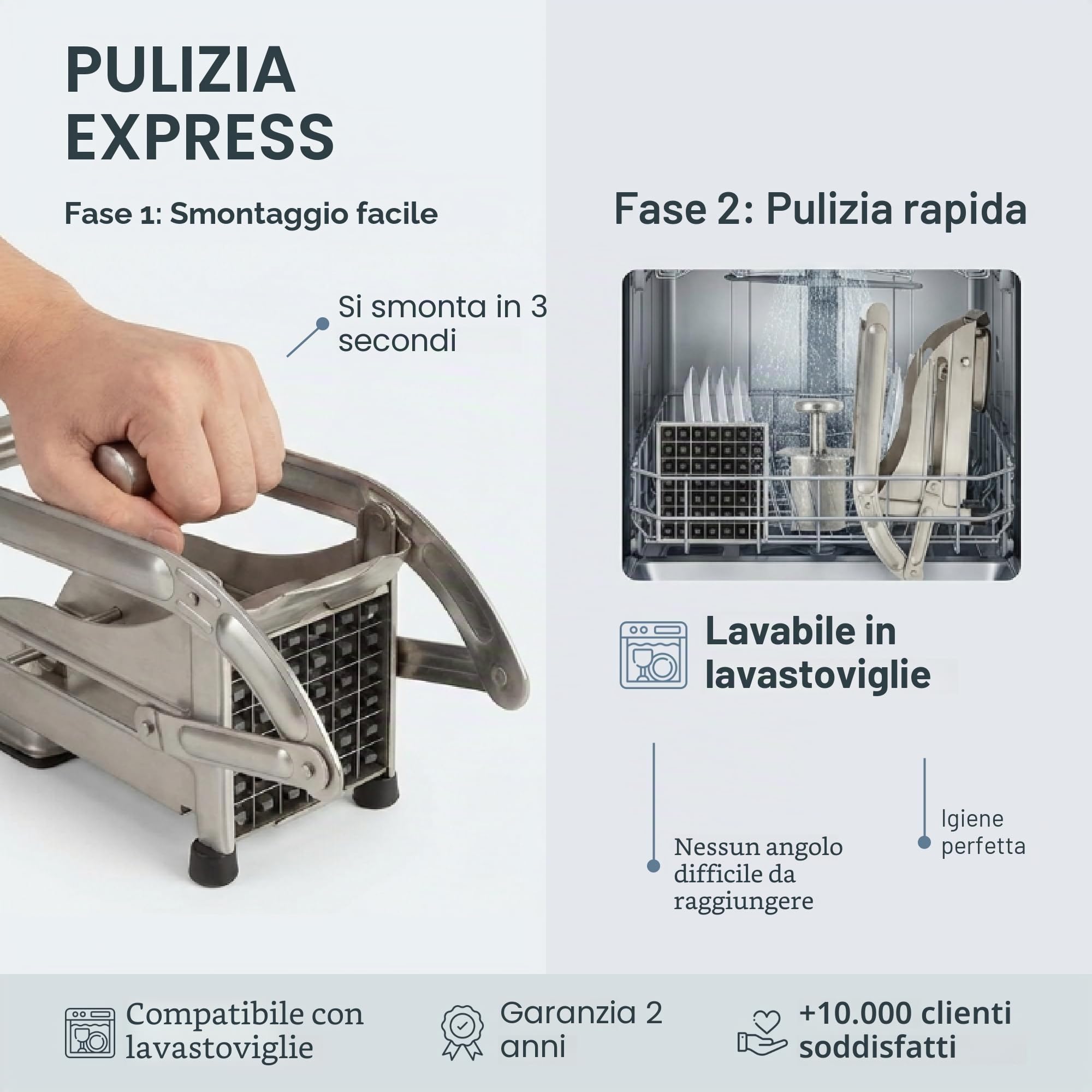 TELLIER N3023V - Tagliapatate domestico a 2 grigliecon base a ventosa, Acciaio inox