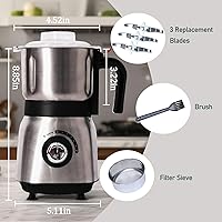 Vista 6 de Electric Grinder for Kitchen - 500W Grain Mill with 3 Stainless Steel Blades, Versatile Spice Grinder for Coffee, Grinding Spices, Bean, Grains