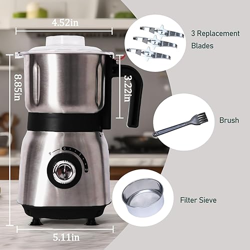 Miniatura 6 de Molinillo eléctrico para cocina, molinillo de granos de 500 W con 3 cuchillas de acero inoxidable, versátil molinillo de especias para café, moler
