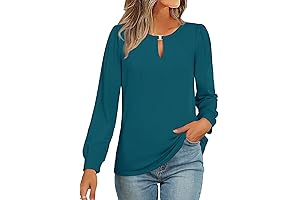 AKEWEI Work Casual Long Puff Sleeve Dressy Shirts for Women