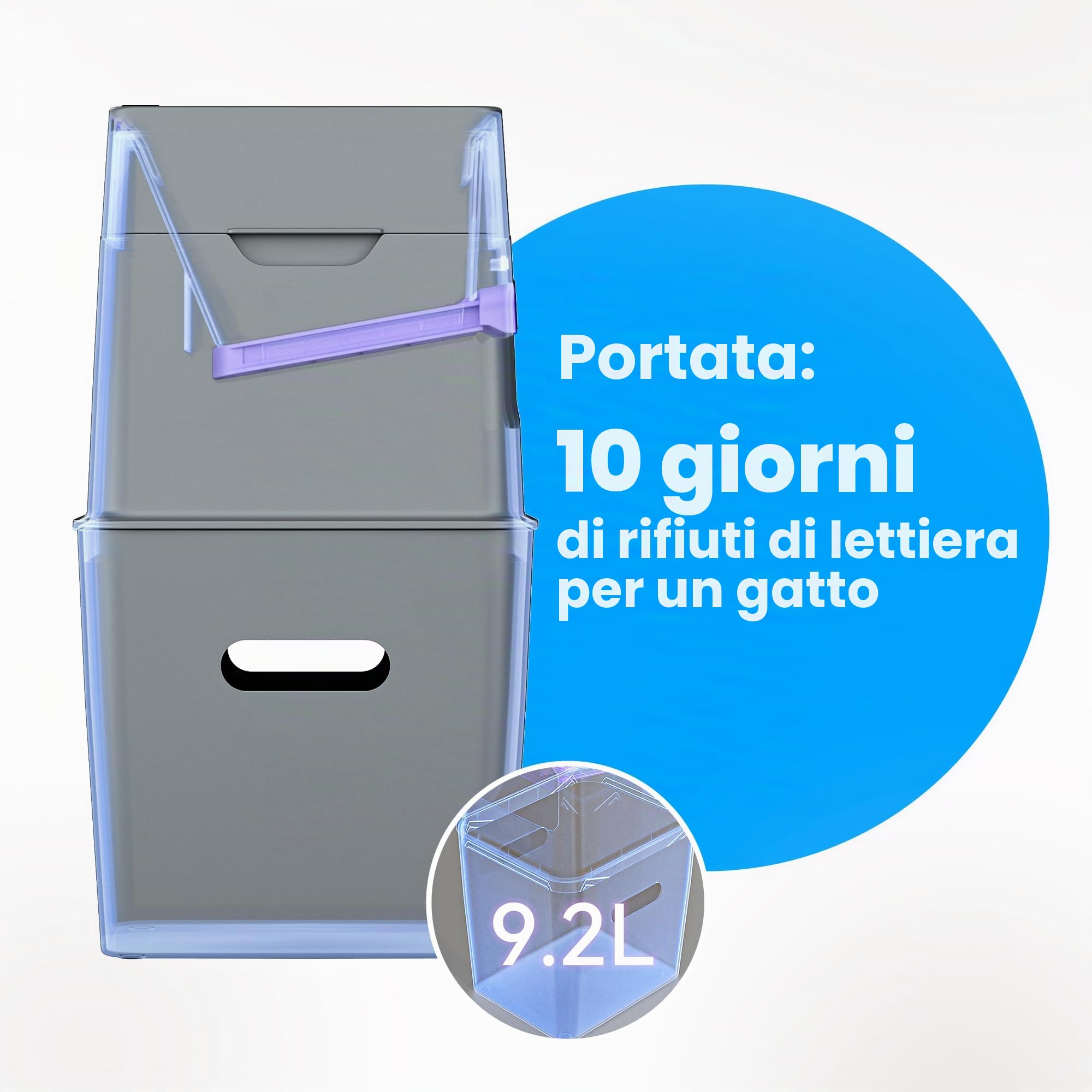 Neakasa PooGuard - Pattumiera per lettiera per gatti, da 9,2 l, per lettiera di gatti, escrementi di cani e pannolini, con finestra, apertura più ampia e sacchetto di ricarica per 4 mesi (grigio)