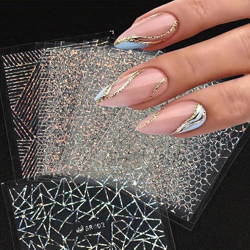 French Nail Art Stickers Nail Decals 3D Self Adhesive Nail Art Supplies Geometric Line Glitter Design Nail Decals French Line Decals Designer Nail Stickers For Women Diy Manicure Decorations 12 Sheets #TOP2