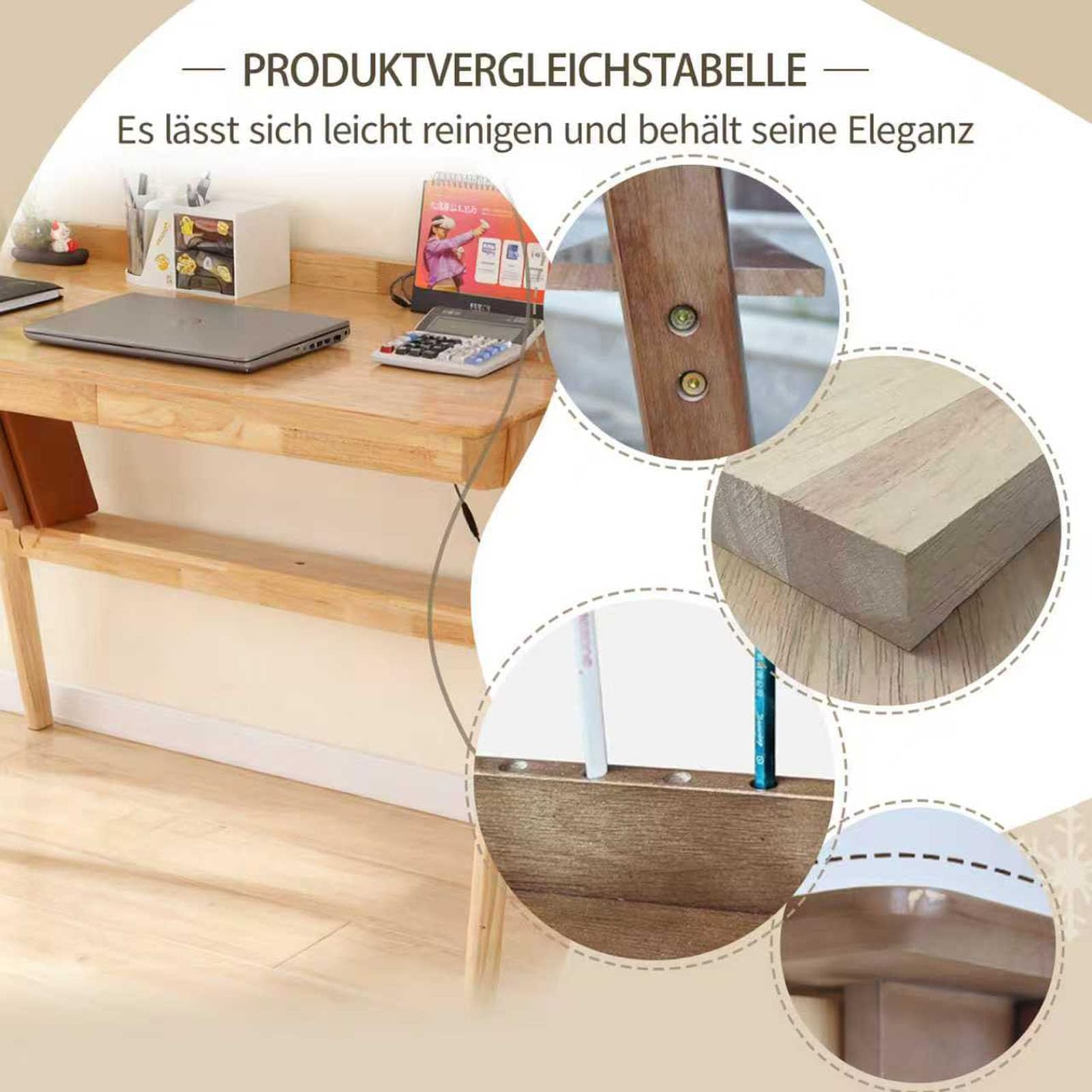 Eiche Schreibtisch mit Schublade 100x60cm Walnuss | Eiche Massivholz Schreibtisch, 2 Schubladen + Hakenleiste, 100x60cm