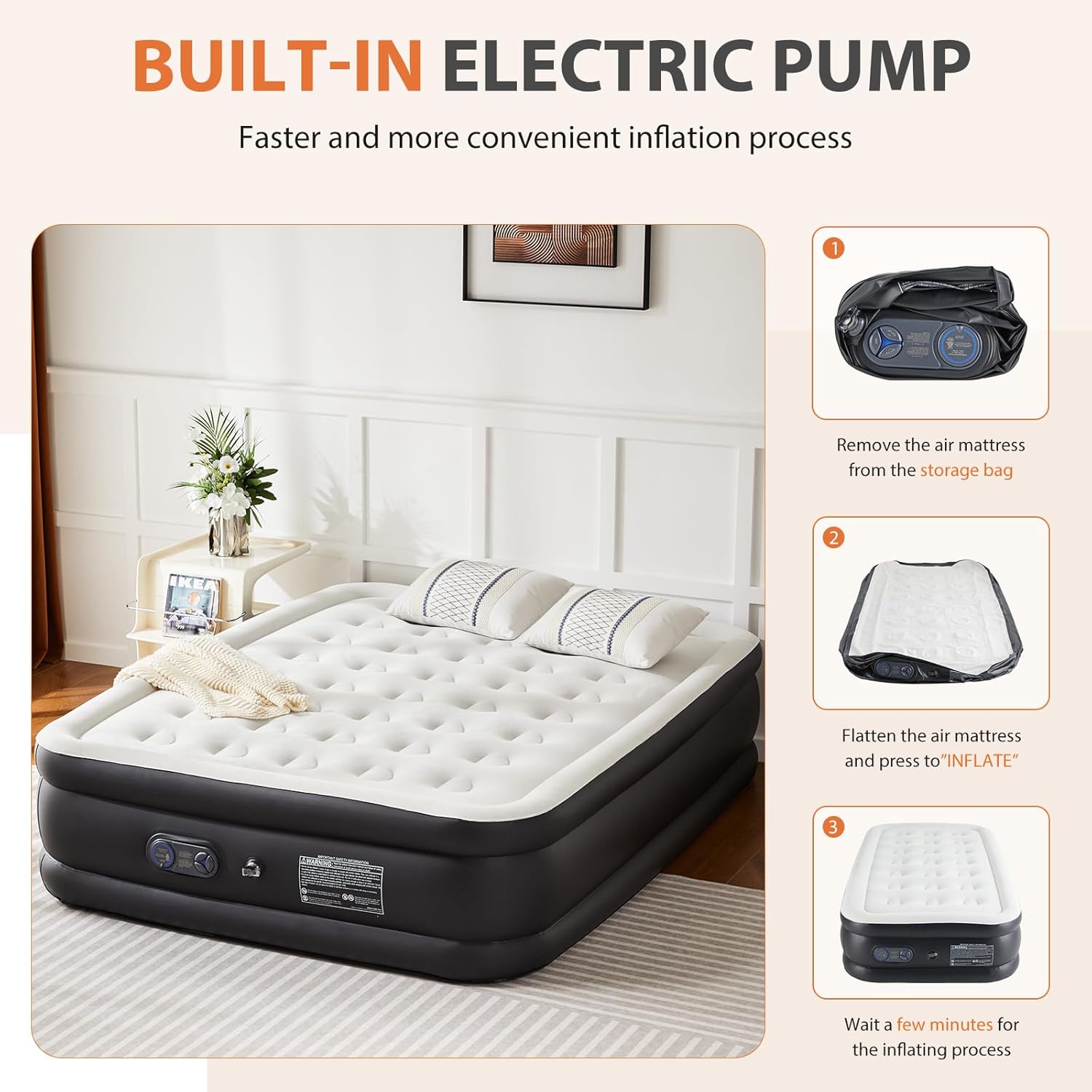 Sweetcrispy Queen Air Mattress, 22" Inflatable Blow Up Airbed with Built-in High Capacity Pump, Double Height, Non-Slip Bottom Design, Weight Capacity 660 lbs Air Bed for Home or Camping - Image 4