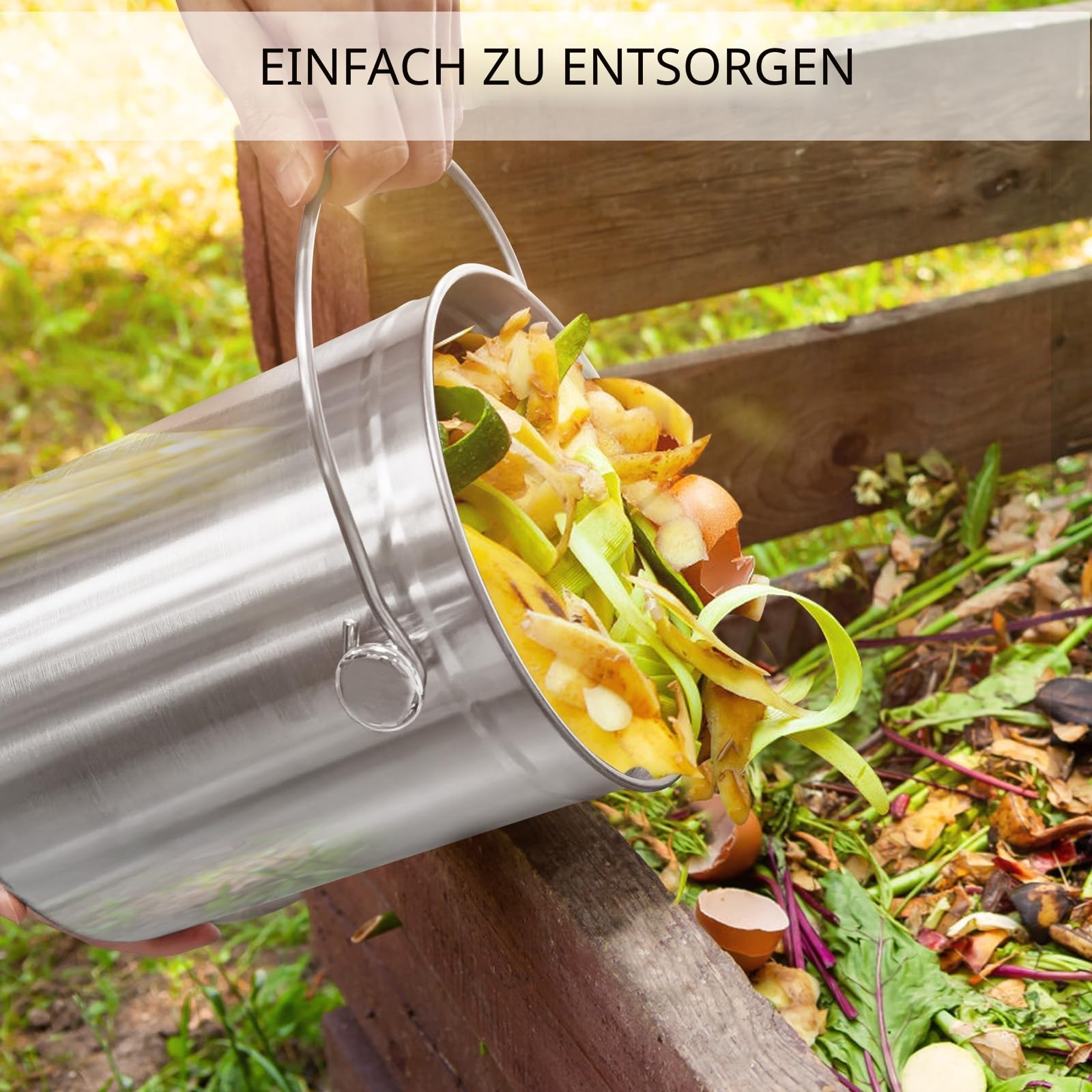 ENLOY Komposteimer für die Küchenarbeitsplatte, 1,3 Gallonen Edelstahl-Kompostbehälter für den Innenbereich mit Deckel und Kohlefilter, Komposteimer für die Küche mit Tragegriff