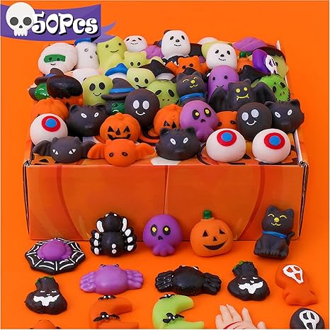 MGparty 42pcs Halloween Squishies Toys - Stress Relief Mochi Squishy Toys For Kids Party Favors & Goodie Bags