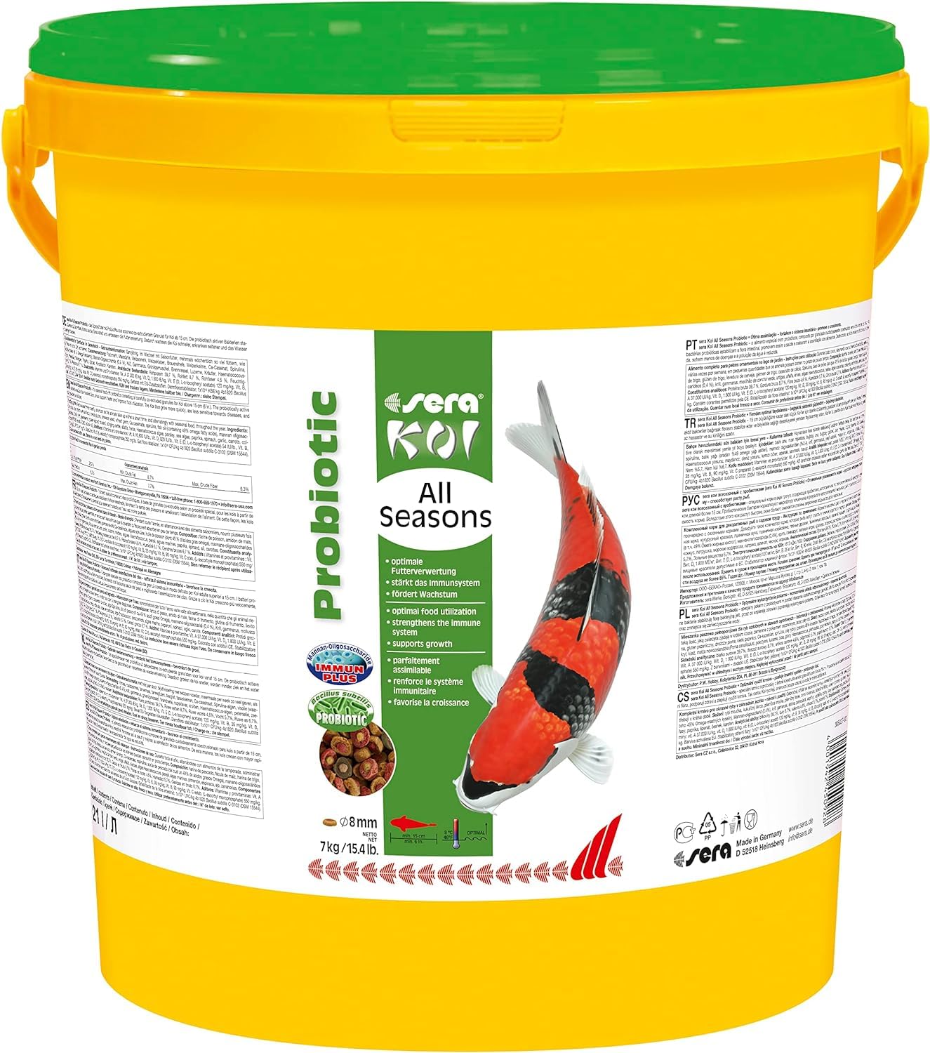 Sera Koi All Seasons Probiotic - Innovador alimento Especial con probióticos (estabilizador homologado de la Flora intestinal «Bacillus subtilis») para Peces Koi a Partir de 15 cm