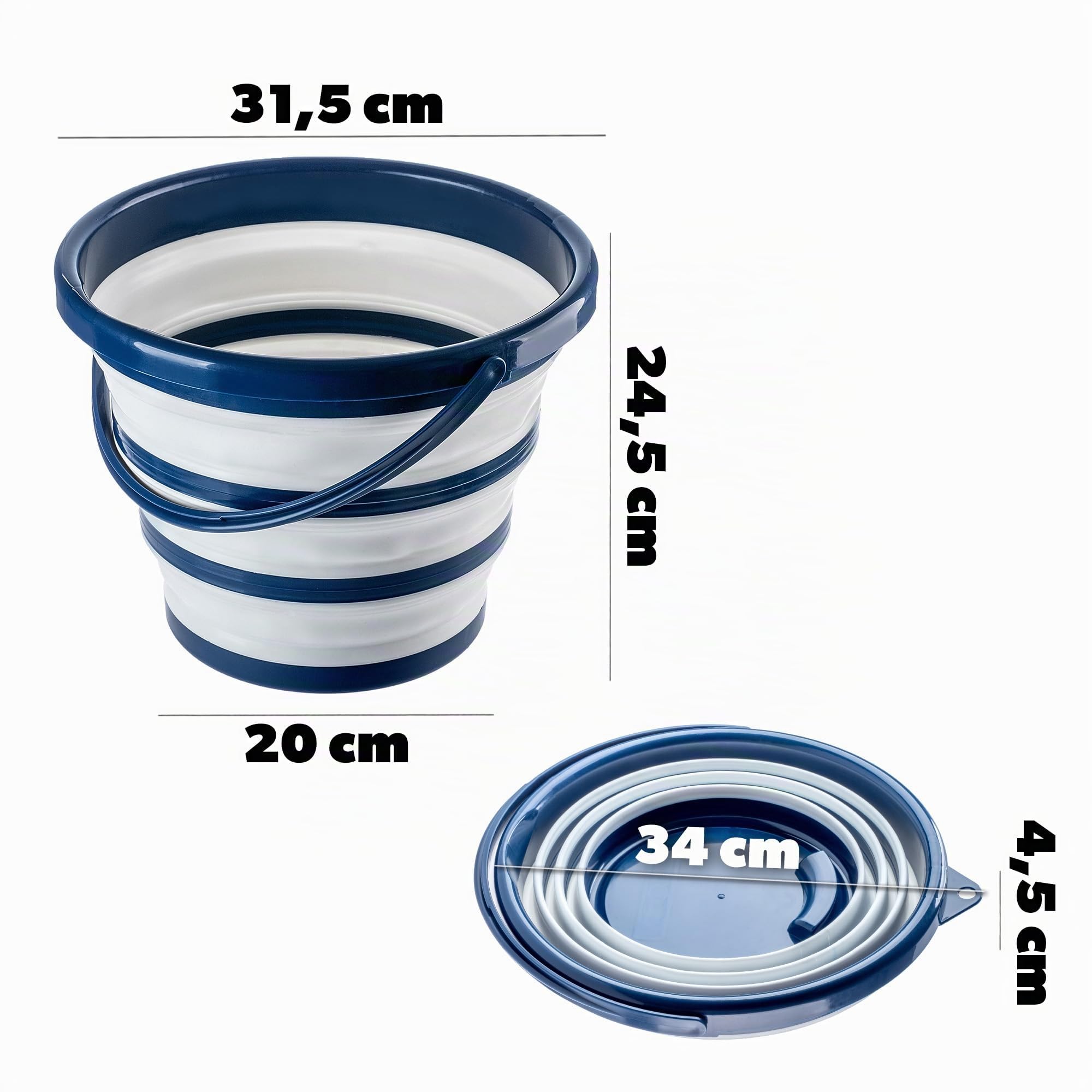 KADAX Secchio pieghevole in silicone, 10 l, in plastica, compatto e pieghevole, secchio per l'acqua salvaspazio con comoda maniglia (10 l, blu scuro)