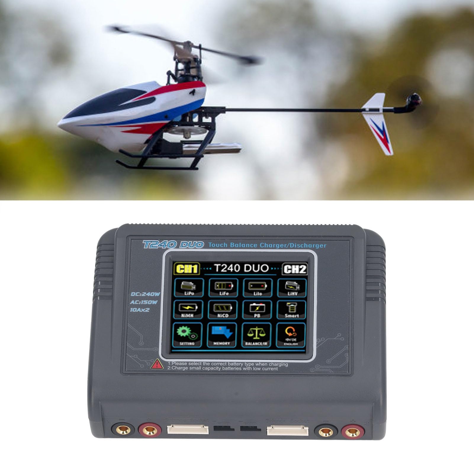 Caricabatteria Dual Lipo Efficace con Touch Screen Caricabatterie Equilibrio Multimode per Auto RC, Modelli Aerei, Corsa RC, Piccole Dimensioni, Facile Da Trasportare