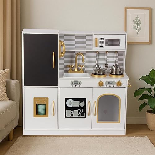 Miniatura 7 de Juego de cocina para niños de 3 a 8 años, juego de cocina de madera para niños pequeños, juguetes de cocina con accesorios de comida y utensilios de