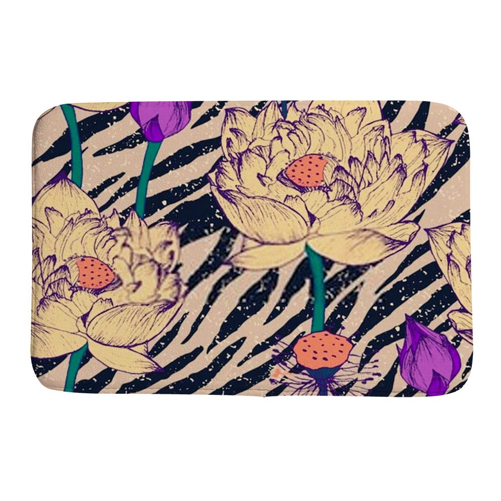 Tapis de bain anti-froid en velours corail motif lotus pour sortie de douche confortable