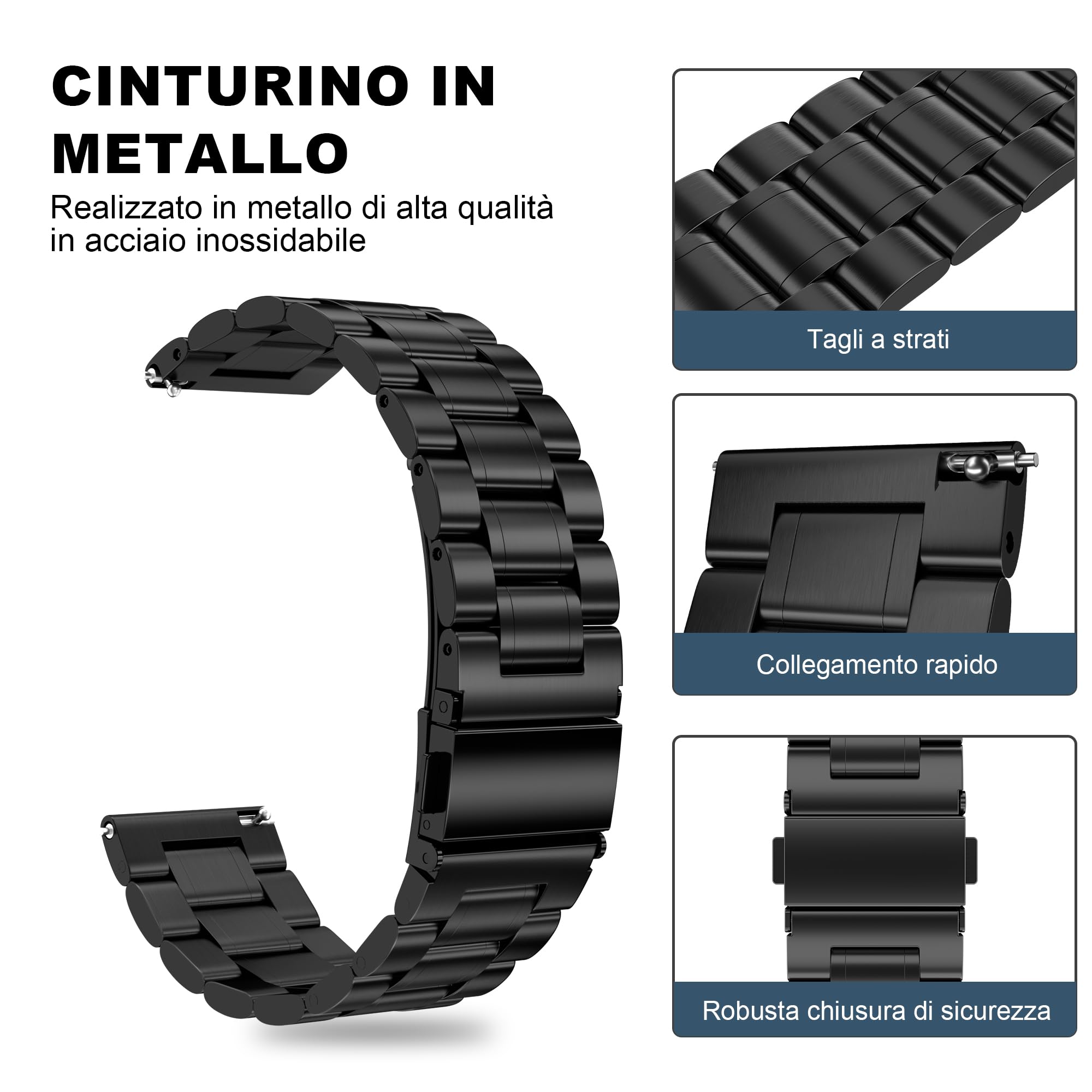 iHoxstrapie Cinturino Compatibile con Huawei GT 5 46mm, 22mm Metallo Elegante Braccialetto Bracciale di Ricambio Compatibile con Huawei GT 4 3 2 2e 46mm Pro
