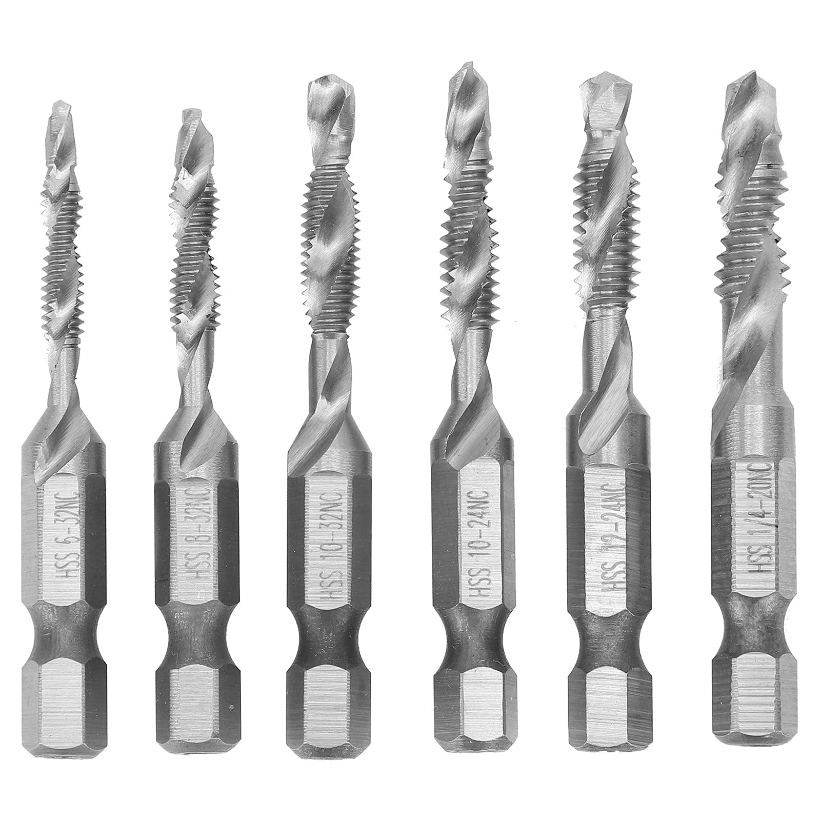 ANKROYU 6 Pcs Screw Tap, HSS Hex Shank Screw Thread Combined Tapping Drill Bit Hand Tools, Wear Resist Screw Thread Taps for Drilling Tapping
