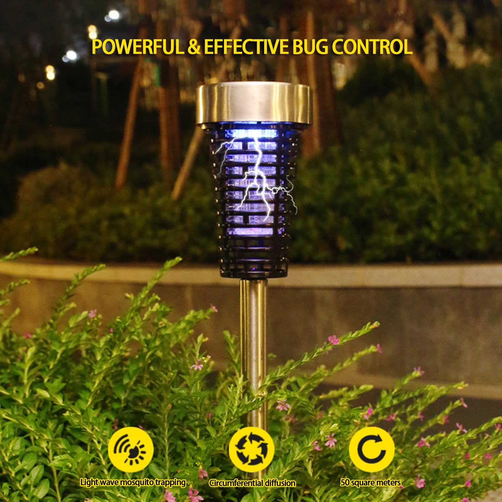 Insetticida Solare per Esterni 2 Pack di Mosche Assassine da Campo Patio Impermeabile Repellente per Zanzare Trappola a Luce LED per Insetti per Giardino, Campeggio, Picnic