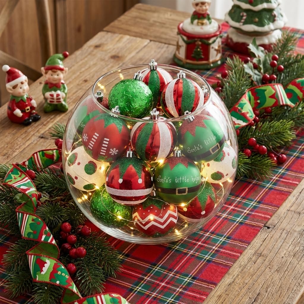 Valery Madelyn Lot de 16 boules de Noël incassables à suspendre pour sapin de Noël, rouge, vert, blanc, 6 cm