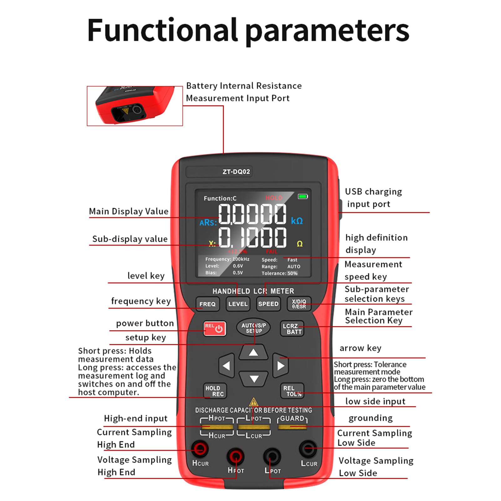 Karlak Testeur de Multimètre Numérique, Testeur de Batterie Double Mode à écran LCD, Mesure 0,01 Ω – 10 MΩ, 1 PF – 100 MF avec 5 Modes de Fréquence de 100 Hz à 100 KHz pour les