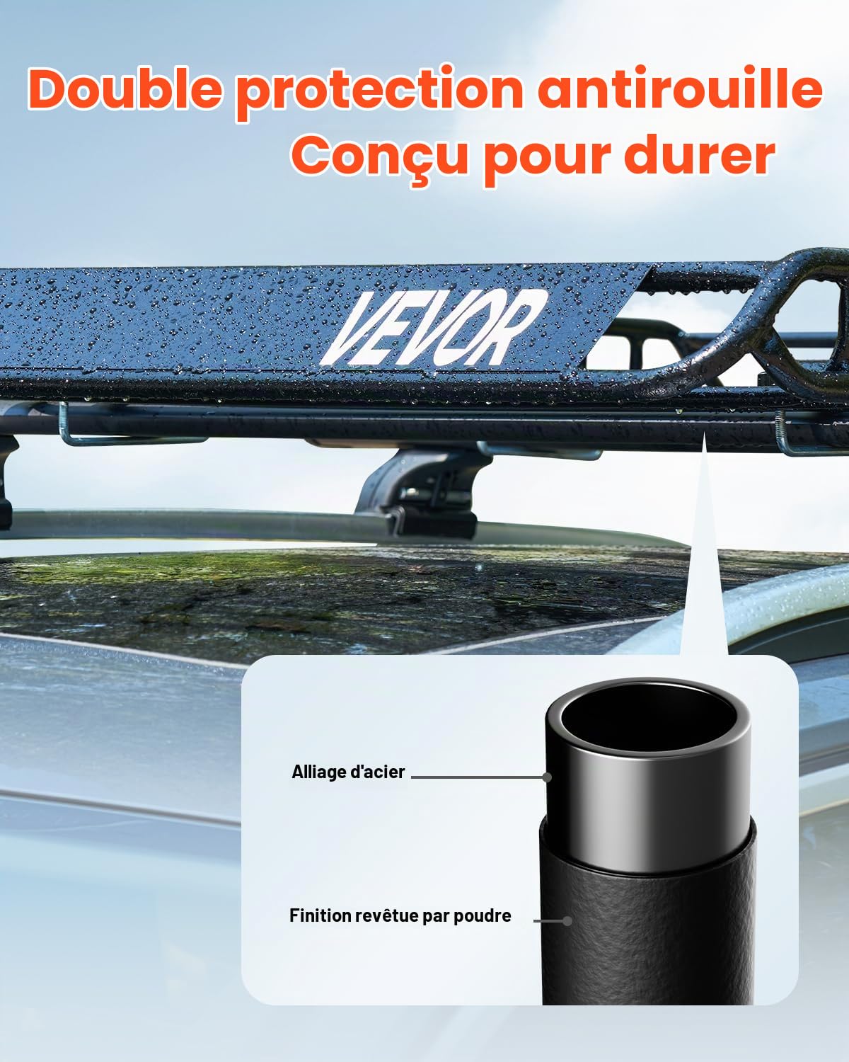 VEVOR Porte-bagage pour voiture, 1300 x 910 x 105 mm, panier de toit universel en acier allié avec sac de chargement de 1120 x 870 x 260 mm, filet et sangles à cliquet, charge 90,7 kg, pour SUV Camion