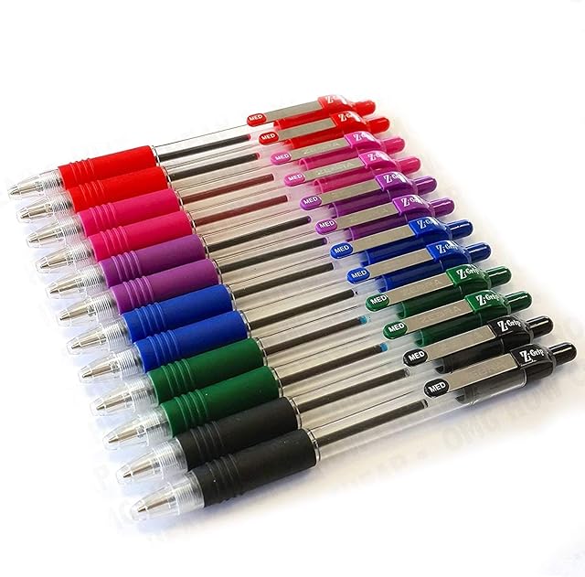 Z-Grip Retractable Ballpoint Pen - Pack of 12- Mixed Colours